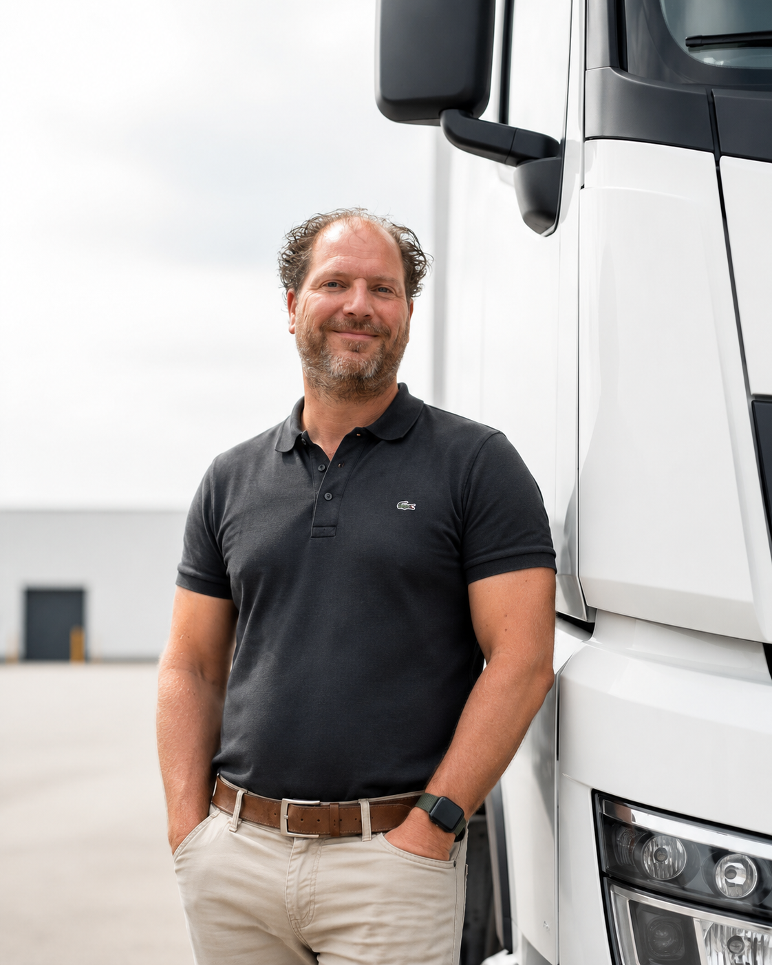 Kris van Oene naast een vrachtwagen